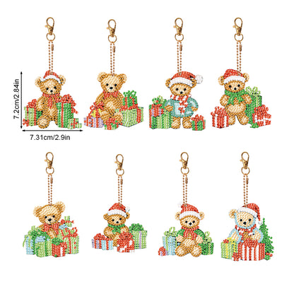 8PCS Double Sided Full Drill Keyring Special Shape Diamond Art Keyring Xmas Bear