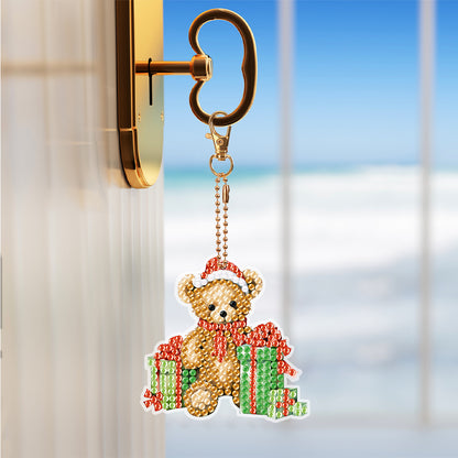 8PCS Double Sided Full Drill Keyring Special Shape Diamond Art Keyring Xmas Bear