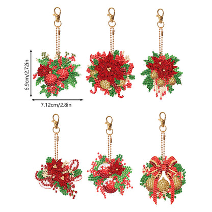 6PCS Double Sided Diamond Art Keyring Christmas Wreath Diamond Painting Keychain