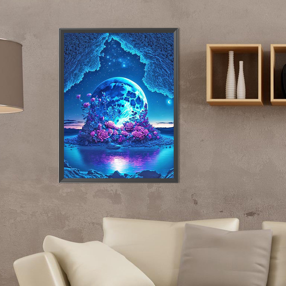 Rose Under The Moon - Full Round Drill Diamond Painting 30*40CM
