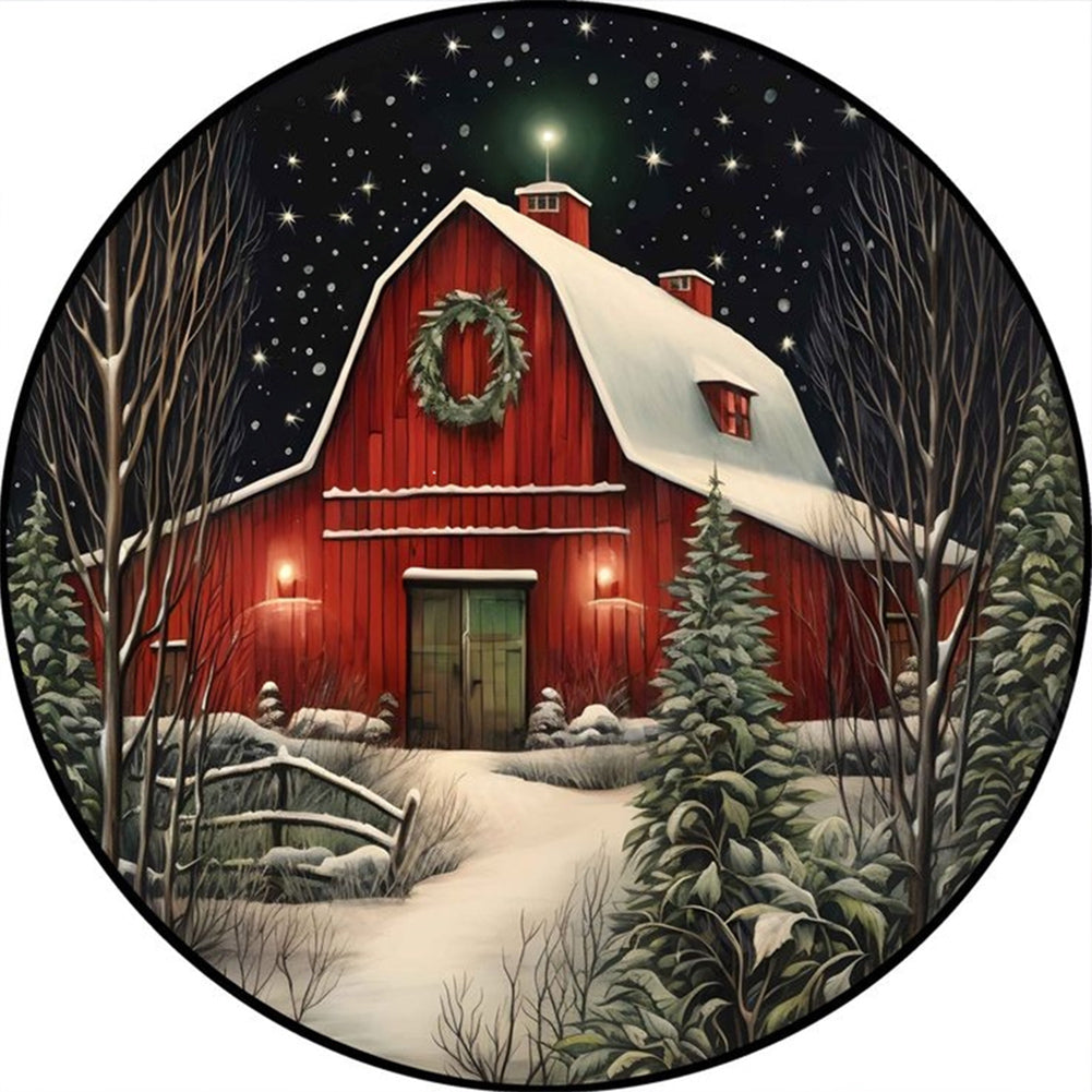 Christmas Snow Red House - Full Round Drill Diamond Painting 30*30CM