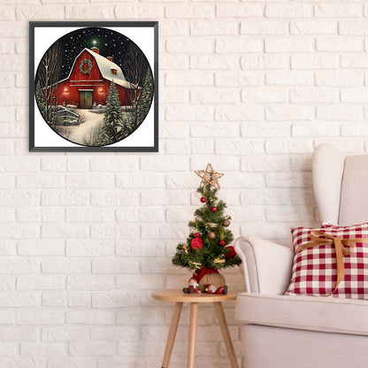 Christmas Snow Red House - Full Round Drill Diamond Painting 30*30CM