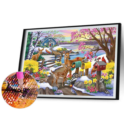 Deer In Snow Scene - Full Square Drill Diamond Painting 50*40CM