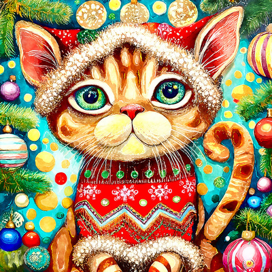 Christmas Kitten - Full Round Drill Diamond Painting 30*30CM