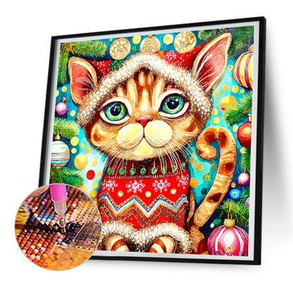 Christmas Kitten - Full Round Drill Diamond Painting 30*30CM