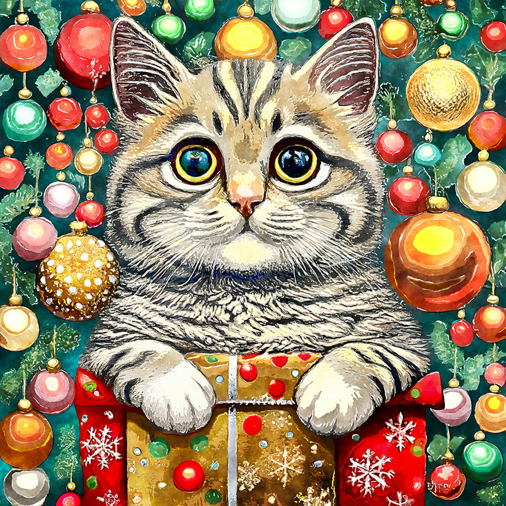 Christmas Kitten - Full Round Drill Diamond Painting 30*30CM