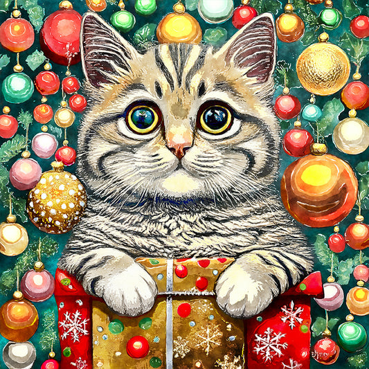 Christmas Kitten - Full Round Drill Diamond Painting 30*30CM