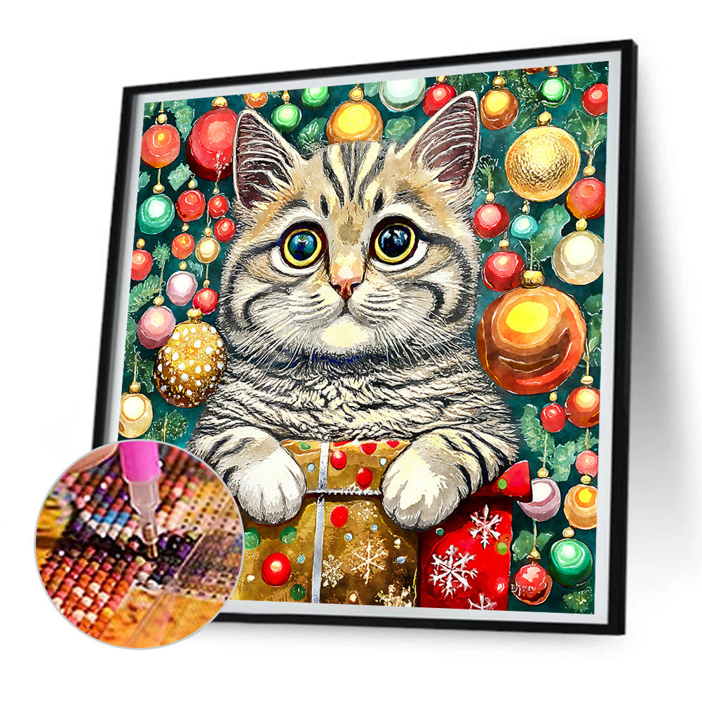 Christmas Kitten - Full Round Drill Diamond Painting 30*30CM