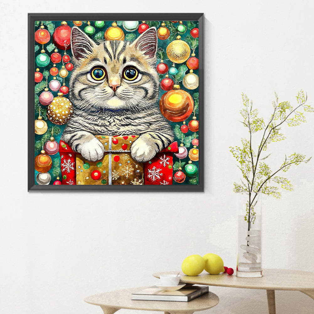 Christmas Kitten - Full Round Drill Diamond Painting 30*30CM