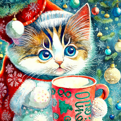 Christmas Kitten - Full Round Drill Diamond Painting 30*30CM