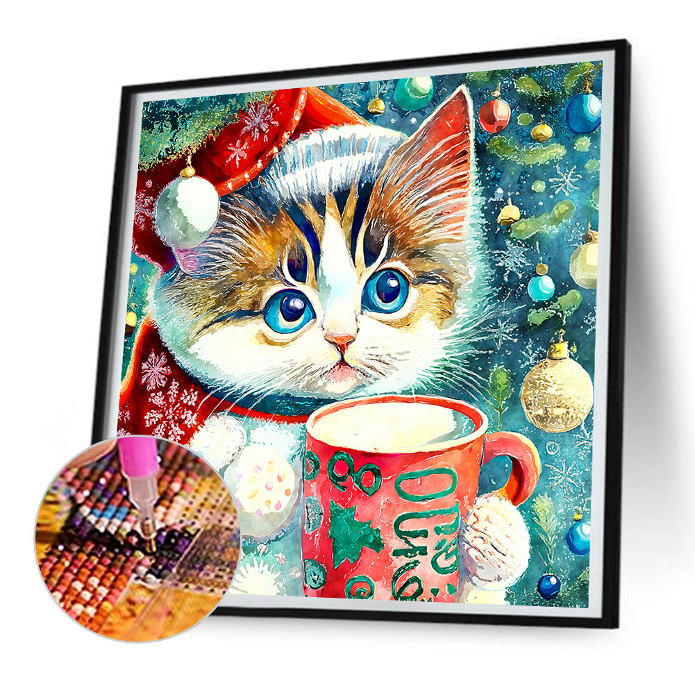 Christmas Kitten - Full Round Drill Diamond Painting 30*30CM