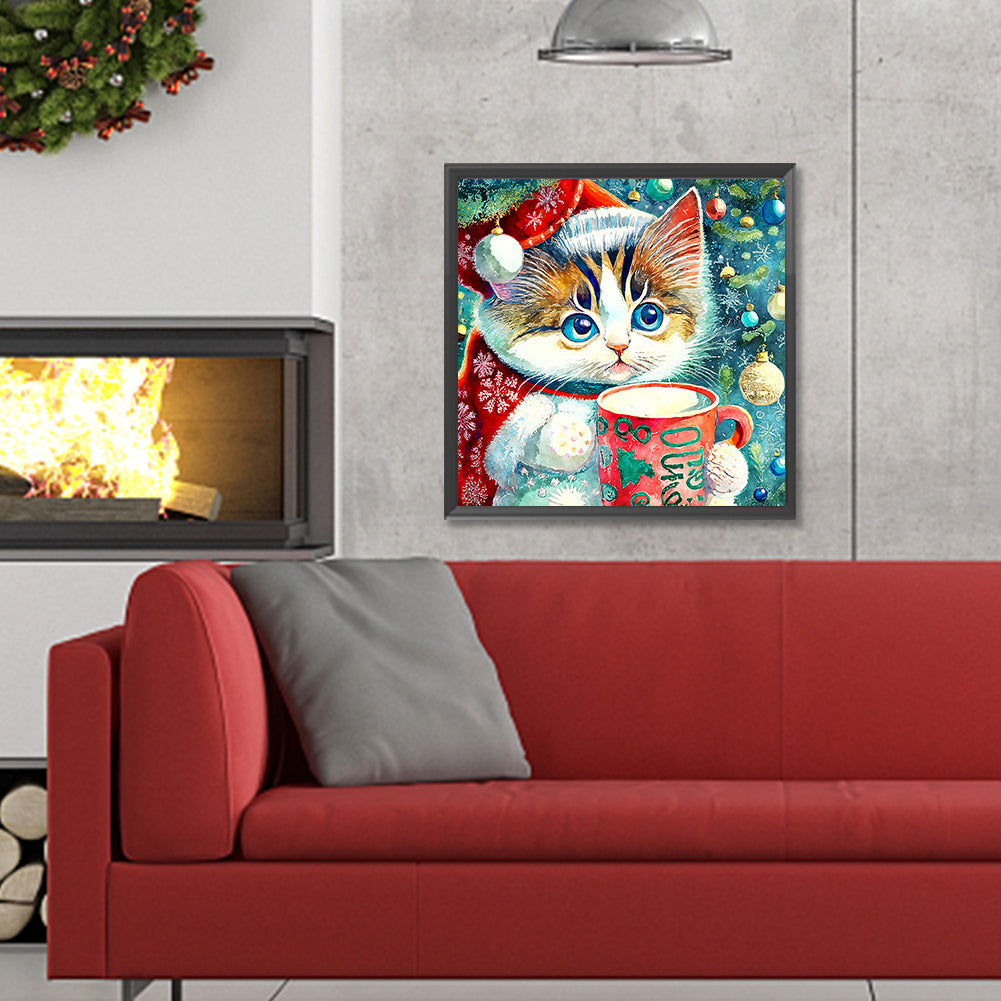 Christmas Kitten - Full Round Drill Diamond Painting 30*30CM