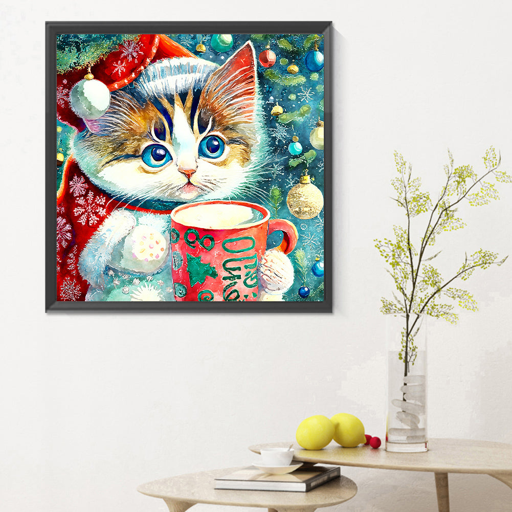 Christmas Kitten - Full Round Drill Diamond Painting 30*30CM