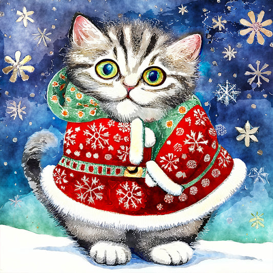 Christmas Kitten - Full Round Drill Diamond Painting 30*30CM