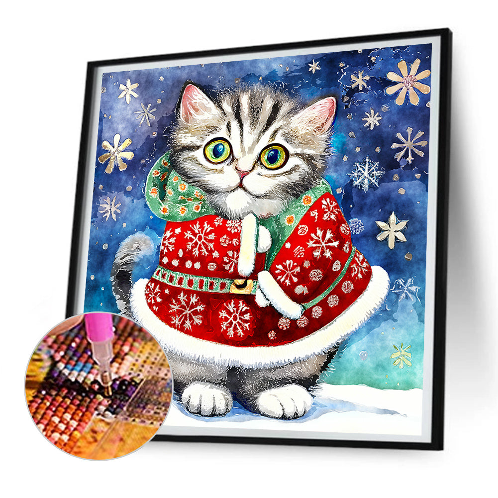 Christmas Kitten - Full Round Drill Diamond Painting 30*30CM