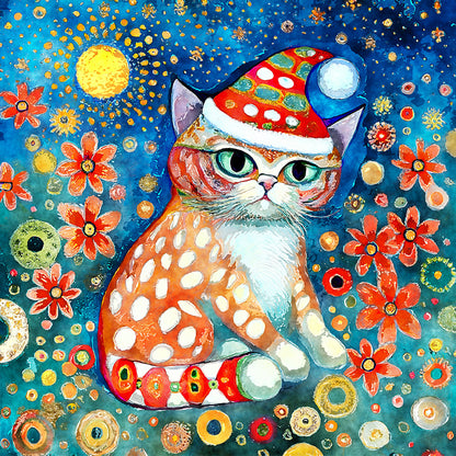 Christmas Kitten - Full Round Drill Diamond Painting 30*30CM