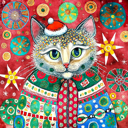 Christmas Kitten - Full Round Drill Diamond Painting 30*30CM