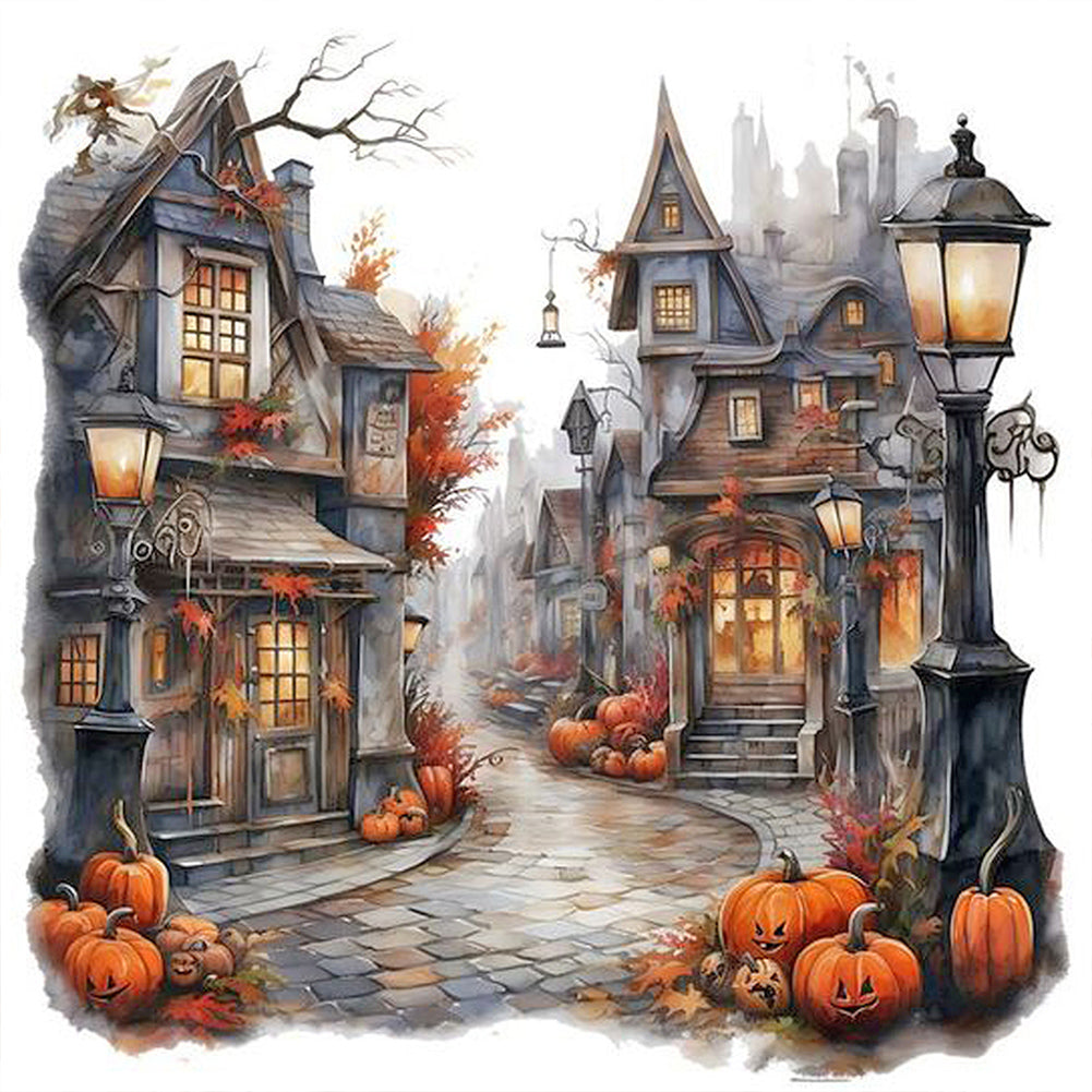 Halloween Pumpkin Street - Full Round Drill Diamond Painting 30*30CM