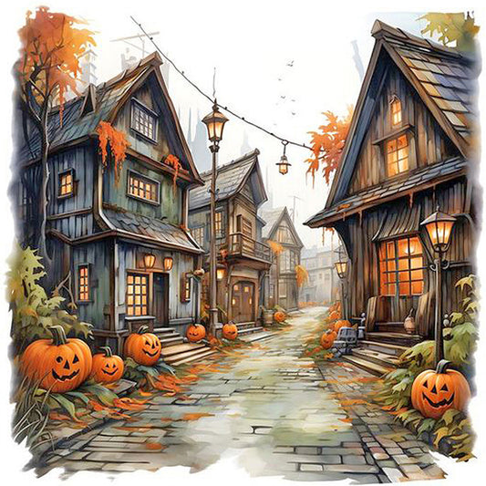 Halloween Pumpkin Street - Full Round Drill Diamond Painting 30*30CM