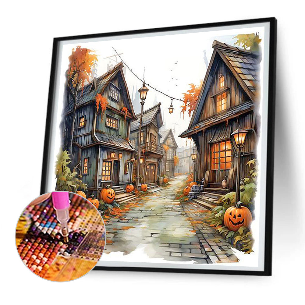 Halloween Pumpkin Street - Full Round Drill Diamond Painting 30*30CM