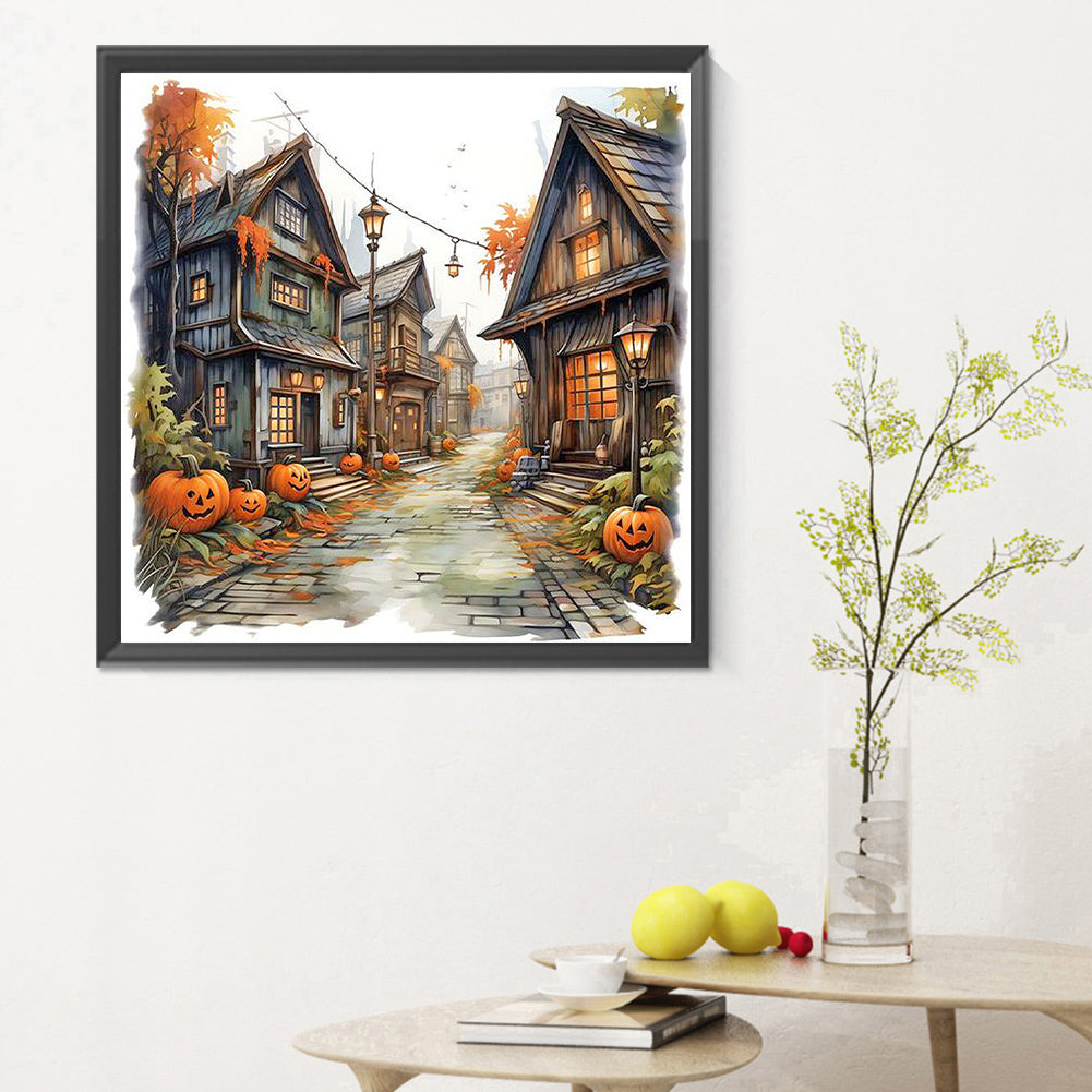 Halloween Pumpkin Street - Full Round Drill Diamond Painting 30*30CM