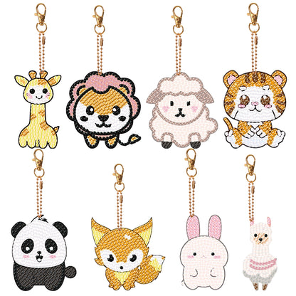 8PCS Double Sided Diamond Art Keyring Animals for Adult Kid Purse Handbag Decor