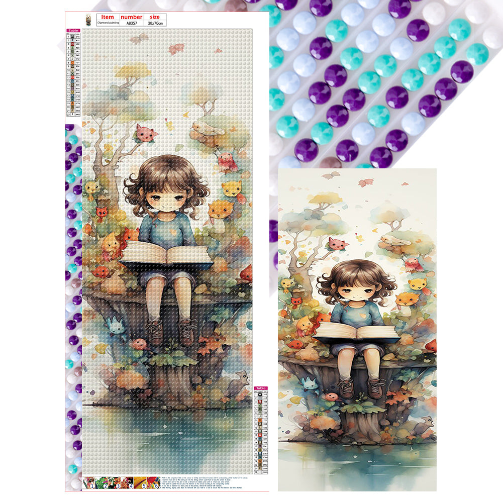 Forest Girl And Book - Full Round Drill Diamond Painting 30*70CM