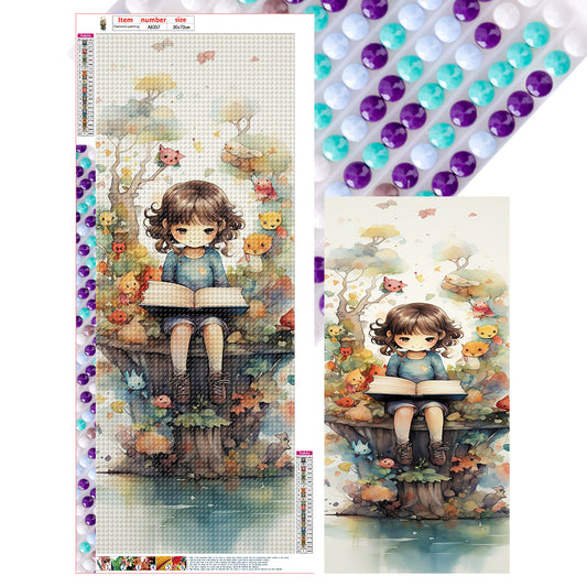 Forest Girl And Book - Full Round Drill Diamond Painting 30*70CM