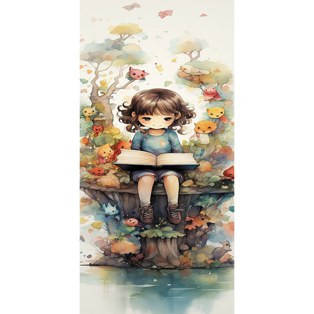 Forest Girl And Book - Full Round Drill Diamond Painting 30*70CM