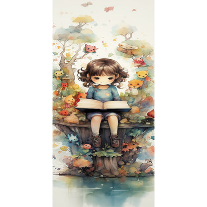 Forest Girl And Book - Full Round Drill Diamond Painting 30*70CM