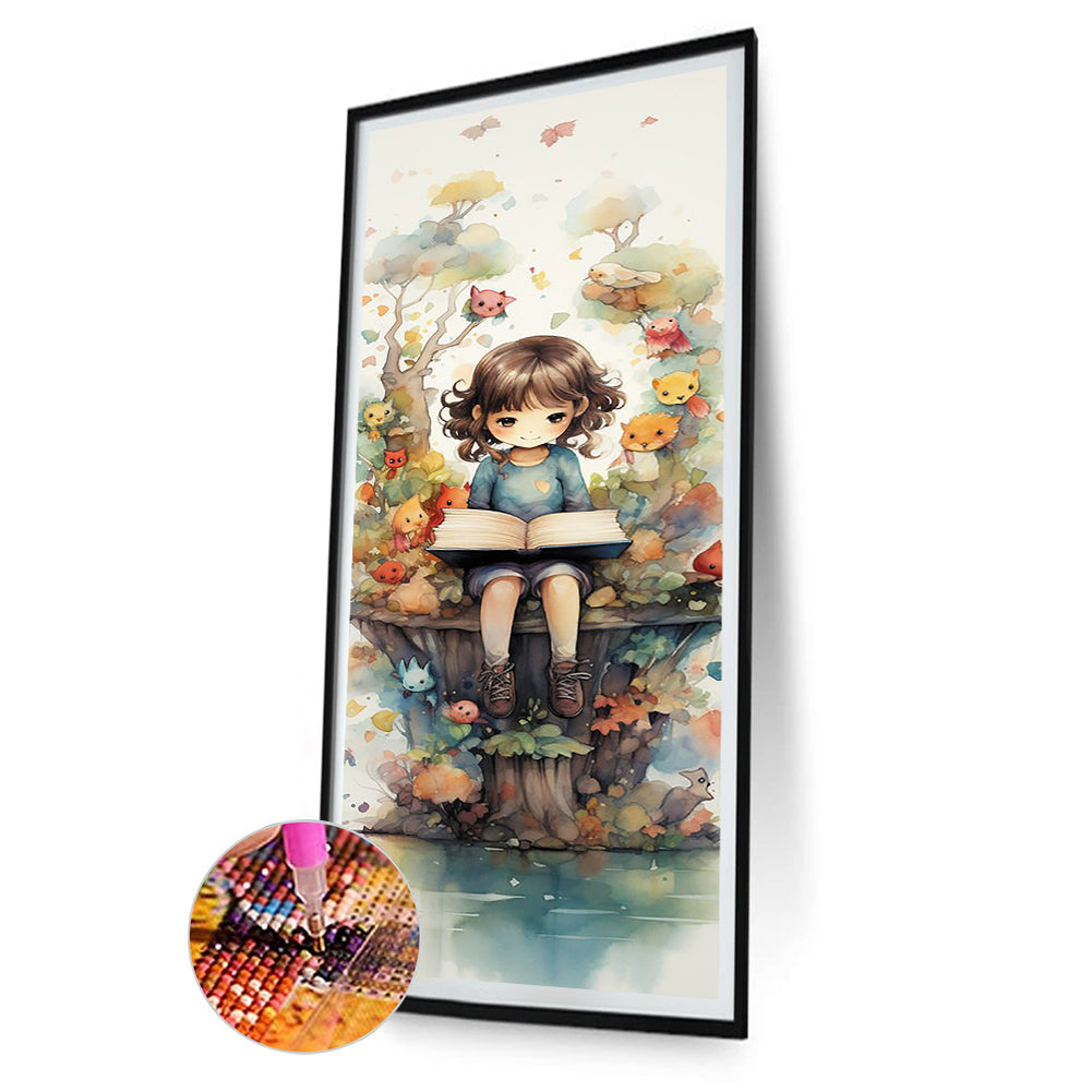 Forest Girl And Book - Full Round Drill Diamond Painting 30*70CM