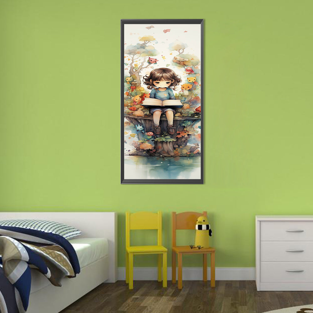 Forest Girl And Book - Full Round Drill Diamond Painting 30*70CM