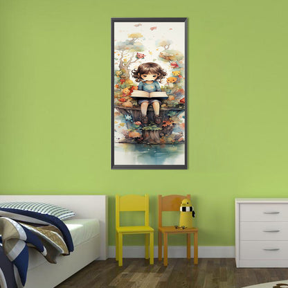 Forest Girl And Book - Full Round Drill Diamond Painting 30*70CM