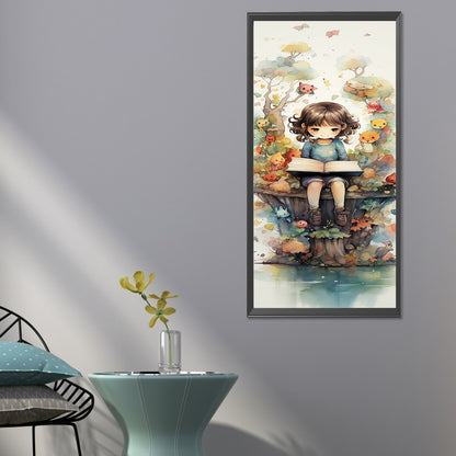 Forest Girl And Book - Full Round Drill Diamond Painting 30*70CM