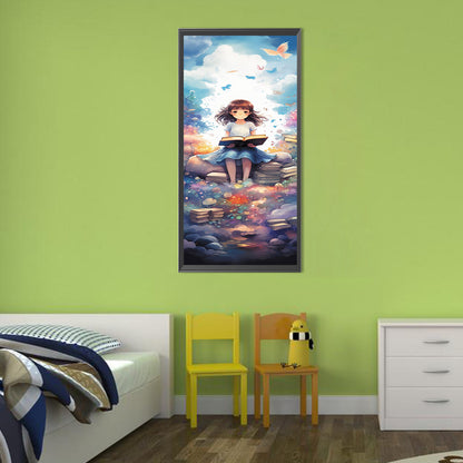 Girl And Book Against Blue Sky - Full Round Drill Diamond Painting 30*70CM