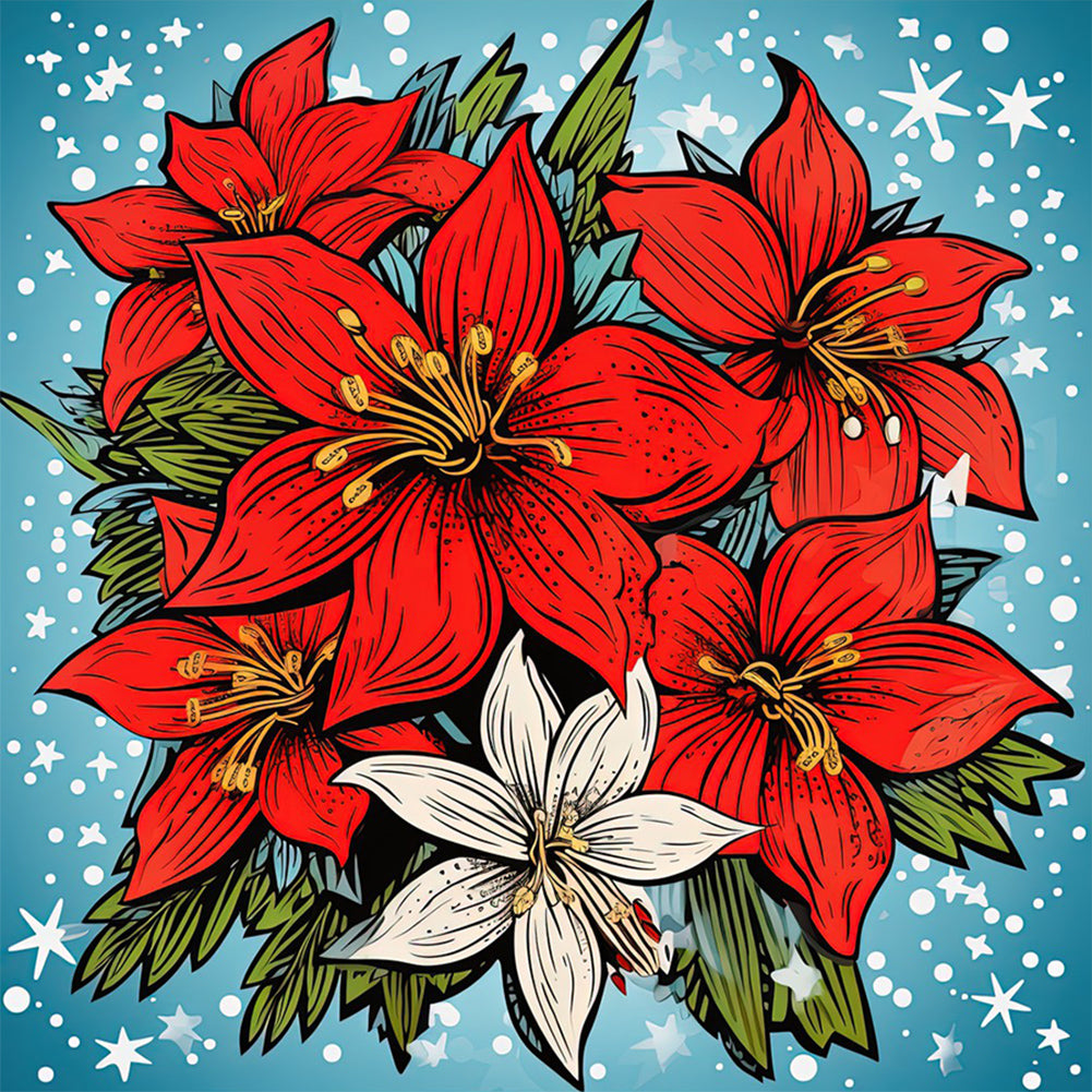 Christmas Red Flowers - Full Round Drill Diamond Painting 30*30CM