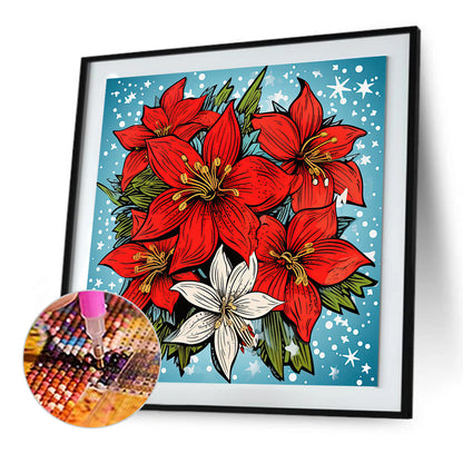 Christmas Red Flowers - Full Round Drill Diamond Painting 30*30CM