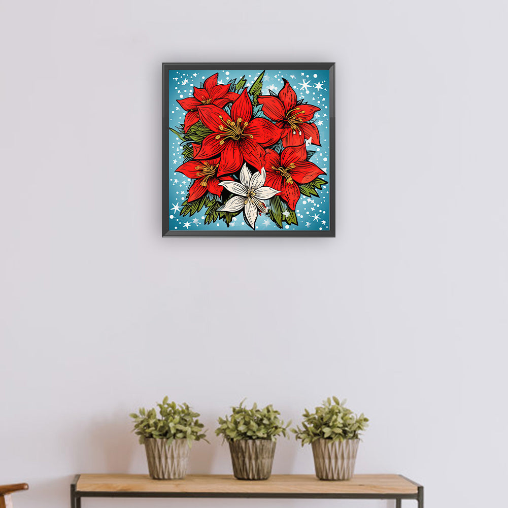 Christmas Red Flowers - Full Round Drill Diamond Painting 30*30CM