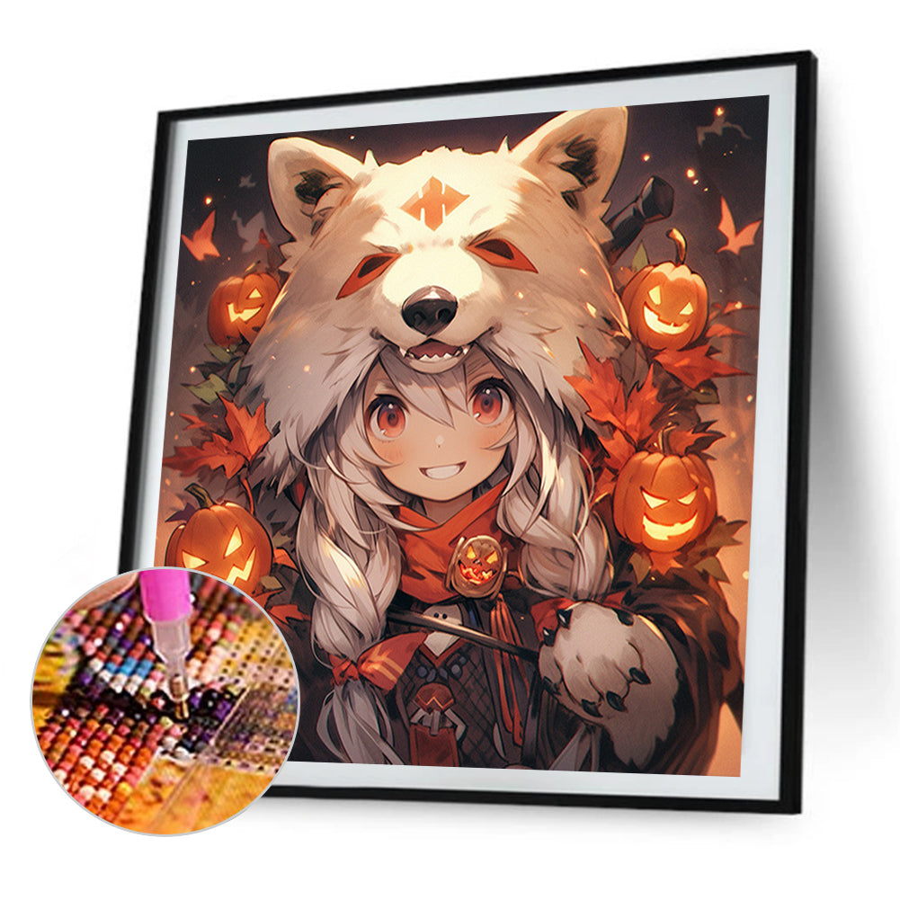 Halloween Wolf Girl - Full AB Dril Round Diamond Painting 40*40CM
