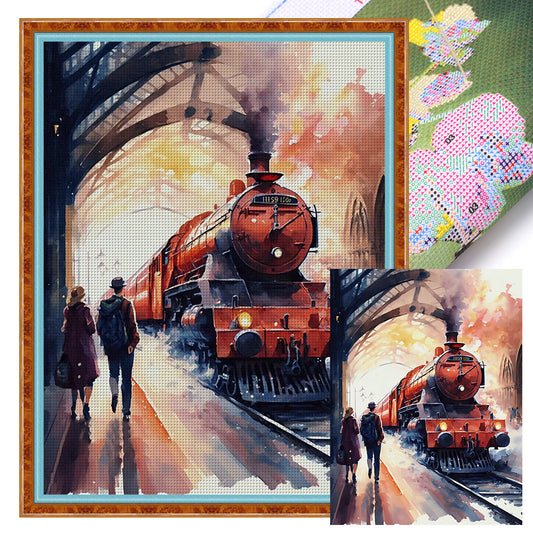 Ink Painting Train - 11CT Stamped Cross Stitch 50*65CM