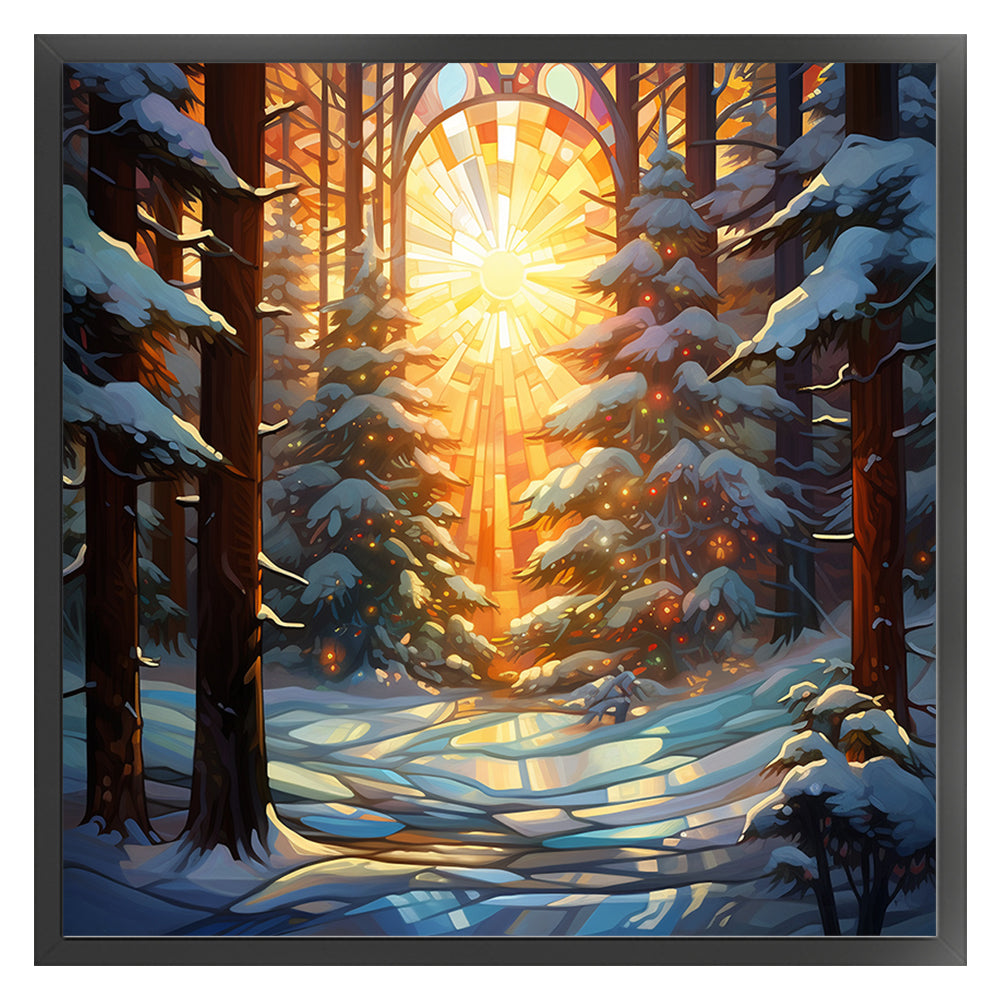 Glass Painting-Forest In The Snow - 11CT Stamped Cross Stitch 40*40CM