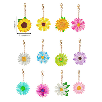 12PCS Double Sided Diamond Painting Art Keychain Pendant (Flowers)