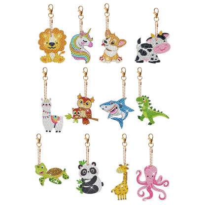 12PCS Double Sided Diamond Painting Art Keychain Pendant (Small Animal)