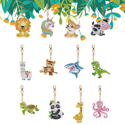 12PCS Double Sided Diamond Painting Art Keychain Pendant (Small Animal)