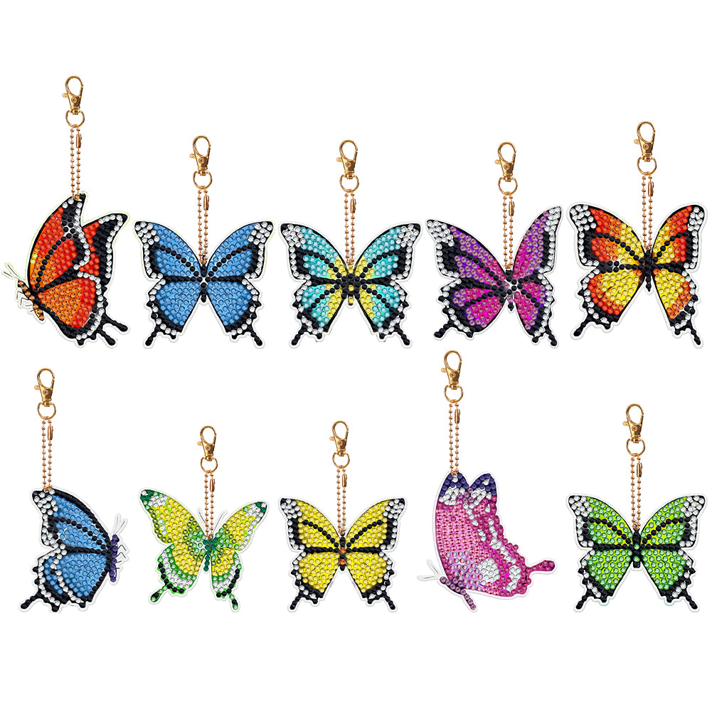 10PCS Double Sided Special Shape Diamond Painting Art Keychain Pendant Butterfly