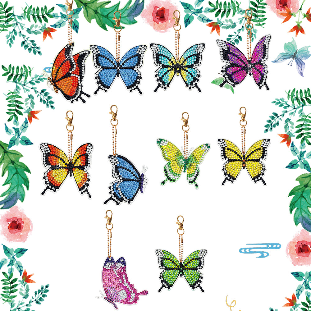 10PCS Double Sided Special Shape Diamond Painting Art Keychain Pendant Butterfly