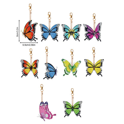 10PCS Double Sided Special Shape Diamond Painting Art Keychain Pendant Butterfly