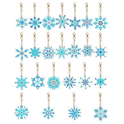 24PCS Diamond Art Keyring Snowflake Double Sided for Adult Purse Handbag Decor