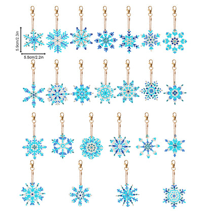 24PCS Diamond Art Keyring Snowflake Double Sided for Adult Purse Handbag Decor