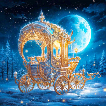 Pumpkin Cart Under The Quiet Moon - Full Round Drill Diamond Painting 40*40CM